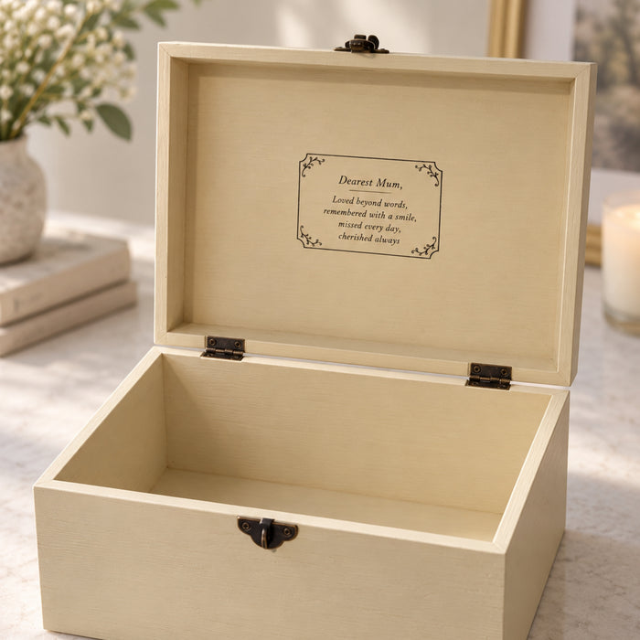 Personalised Memorial Keepsake Box with Lock, Wooden Memory Box, Luxury Sympathy & Bereavement Gift