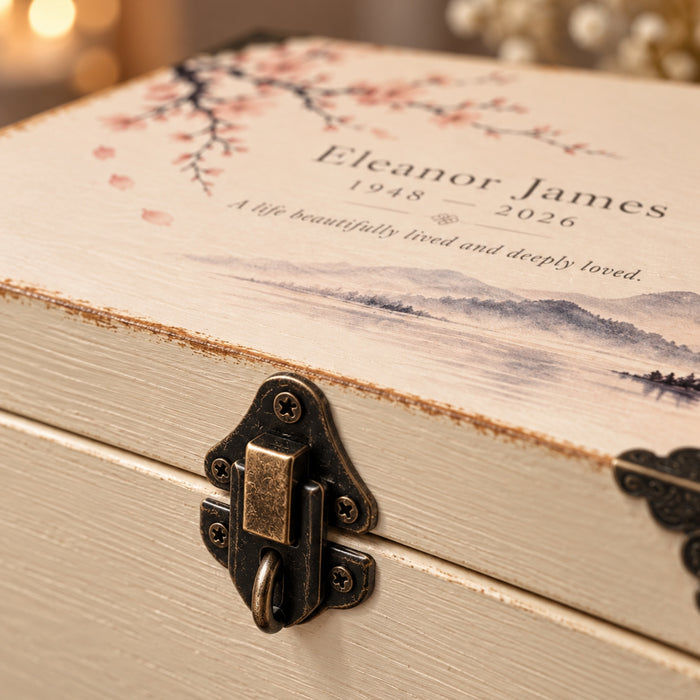 Personalised Memorial Keepsake Box with Lock, Wooden Memory Box, Luxury Sympathy & Bereavement Gift