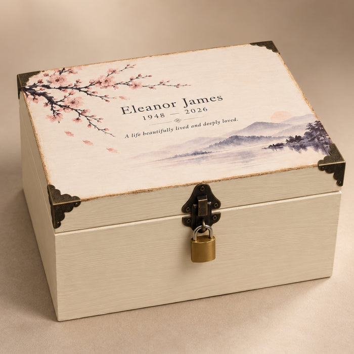 Personalised Memorial Keepsake Box with Lock, Wooden Memory Box, Luxury Sympathy & Bereavement Gift