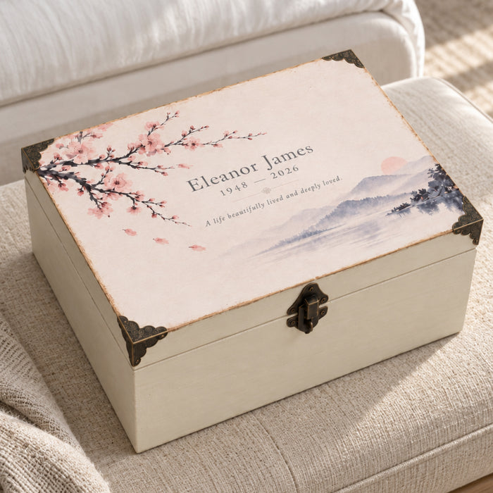 Personalised Memorial Keepsake Box with Lock, Wooden Memory Box, Luxury Sympathy & Bereavement Gift