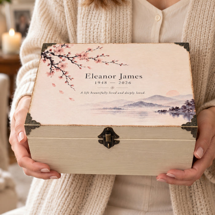 Personalised Memorial Keepsake Box with Lock, Wooden Memory Box, Luxury Sympathy & Bereavement Gift