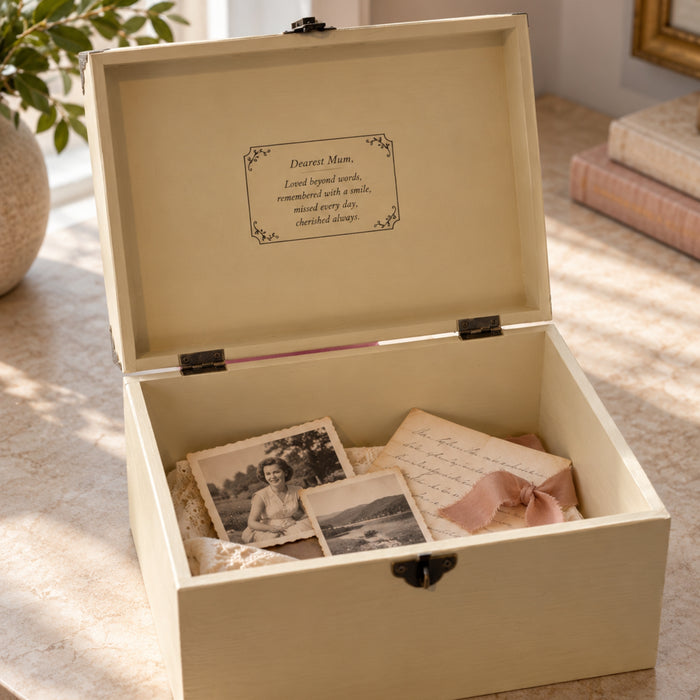 Personalised Memorial Keepsake Box with Lock, Wooden Memory Box, Luxury Sympathy & Bereavement Gift