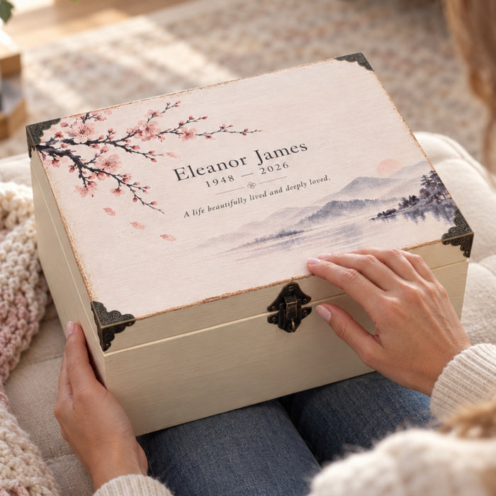 Personalised Memorial Keepsake Box with Lock, Wooden Memory Box, Luxury Sympathy & Bereavement Gift