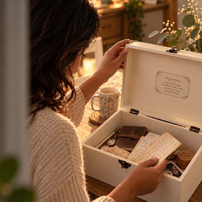 Personalised Memorial Keepsake Box with Lock, Wooden Memory Box, Luxury Sympathy & Bereavement Gift