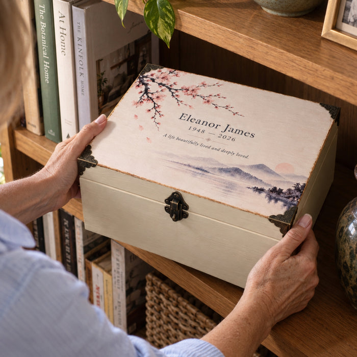 Personalised Memorial Keepsake Box with Lock, Wooden Memory Box, Luxury Sympathy & Bereavement Gift
