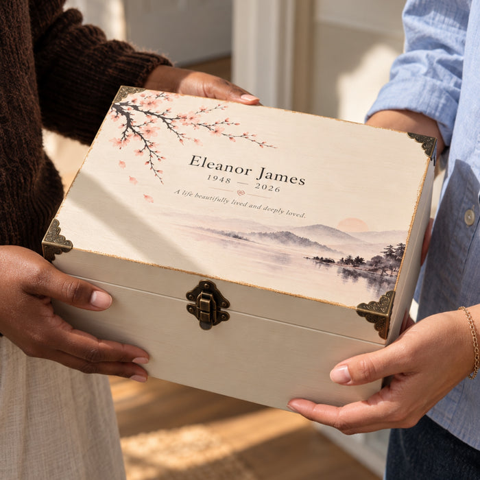 Personalised Memorial Keepsake Box with Lock, Wooden Memory Box, Luxury Sympathy & Bereavement Gift