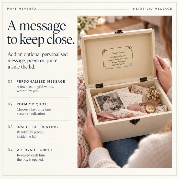 Personalised Memorial Keepsake Box with Lock, Wooden Memory Box, Luxury Sympathy & Bereavement Gift