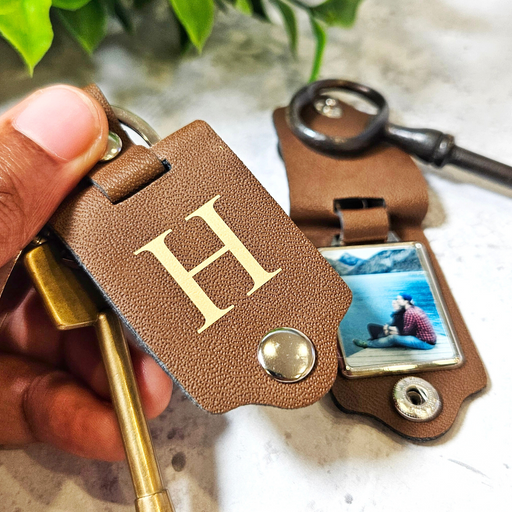 Personalised Monogram Leather Photo Keyring - Custom Gift for Family and Friends