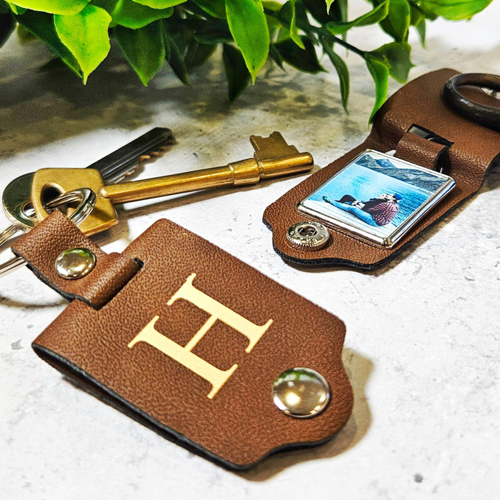 Personalised Monogram Leather Photo Keyring - Custom Gift for Family and Friends