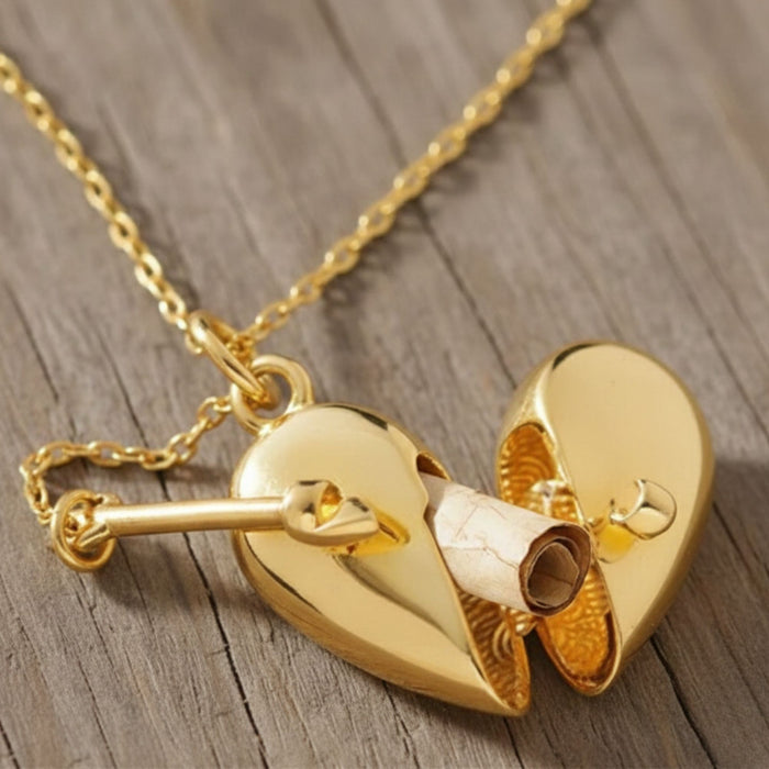 Personalised Opening Heart Pendant Necklace with Secret Message Scroll – Gold or Silver