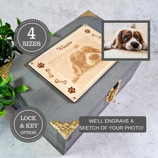 Personalised Pet Portrait Keepsake Box - Pet Photo Memory Box