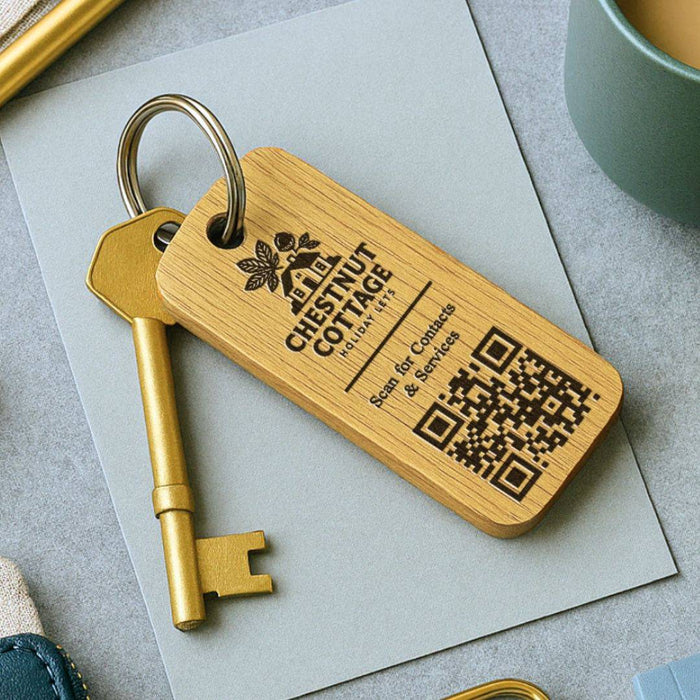 Personalised QR Code Keyring I Custom Wooden Scanable Website Keyring I Engraved Business QR Code Keychain