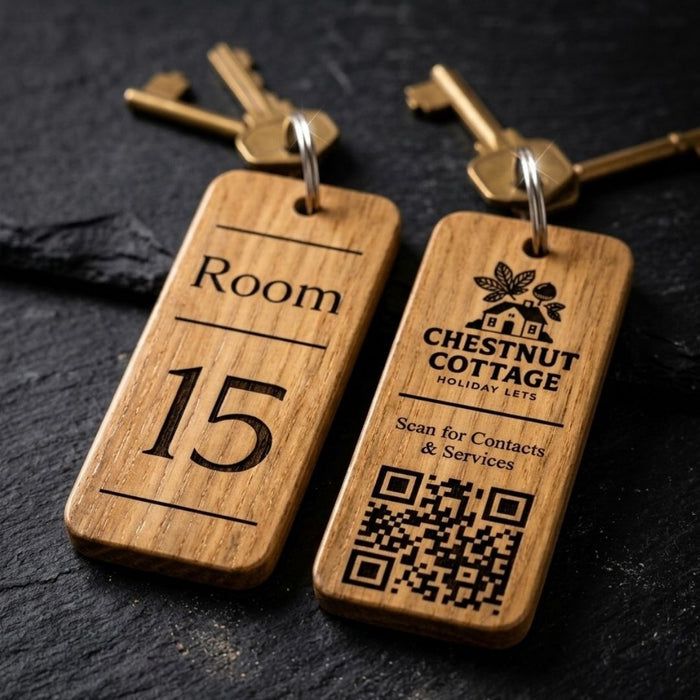 Personalised QR Code Keyring I Custom Wooden Scanable Website Keyring I Engraved Business QR Code Keychain