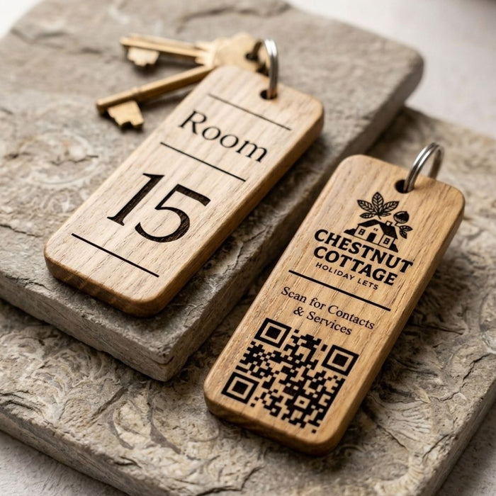 Personalised QR Code Keyring I Custom Wooden Scanable Website Keyring I Engraved Business QR Code Keychain
