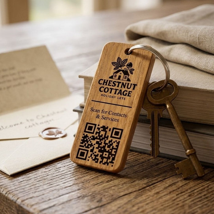 Personalised QR Code Keyring I Custom Wooden Scanable Website Keyring I Engraved Business QR Code Keychain