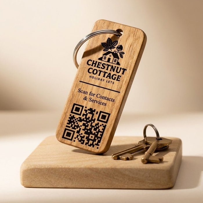 Personalised QR Code Keyring I Custom Wooden Scanable Website Keyring I Engraved Business QR Code Keychain