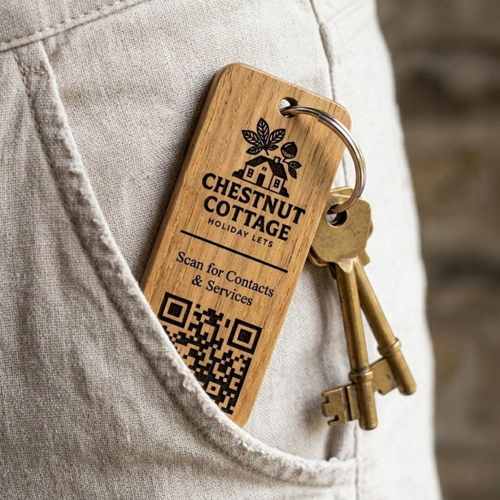 Personalised QR Code Keyring I Custom Wooden Scanable Website Keyring I Engraved Business QR Code Keychain