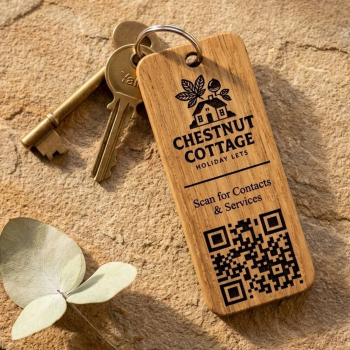 Personalised QR Code Keyring I Custom Wooden Scanable Website Keyring I Engraved Business QR Code Keychain