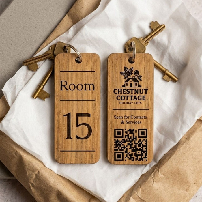 Personalised QR Code Keyring I Custom Wooden Scanable Website Keyring I Engraved Business QR Code Keychain