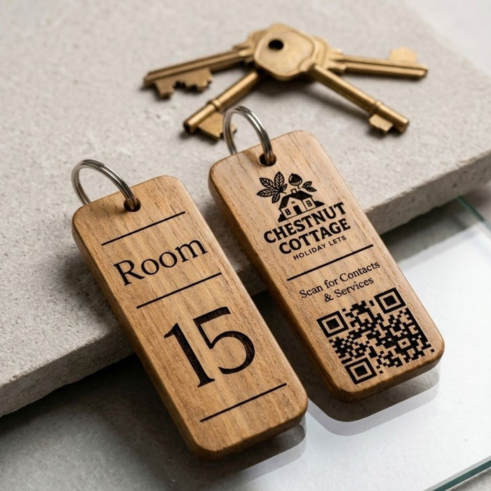 Personalised QR Code Keyring I Custom Wooden Scanable Website Keyring I Engraved Business QR Code Keychain