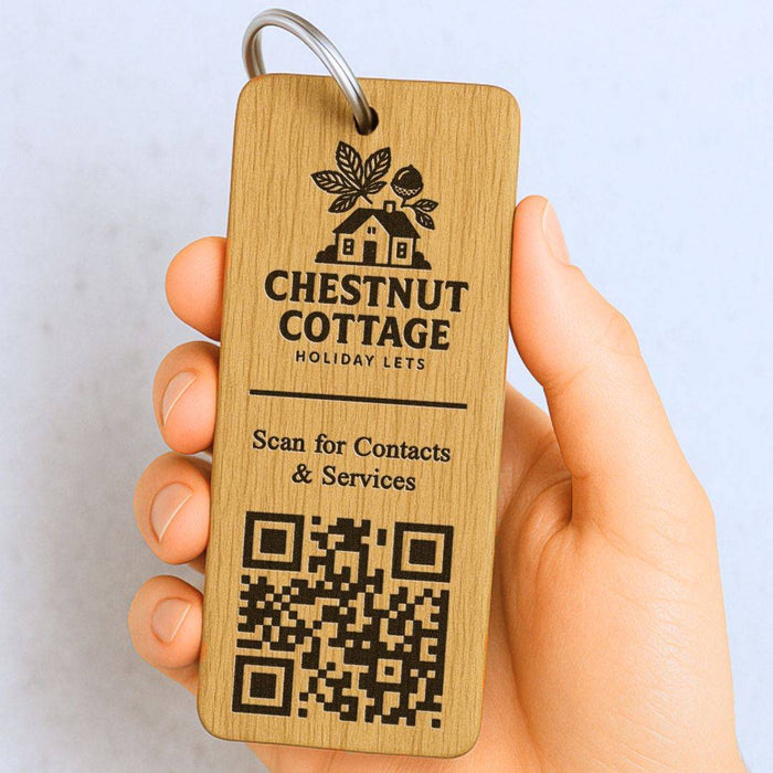 Personalised QR Code Keyring I Custom Wooden Scanable Website Keyring I Engraved Business QR Code Keychain