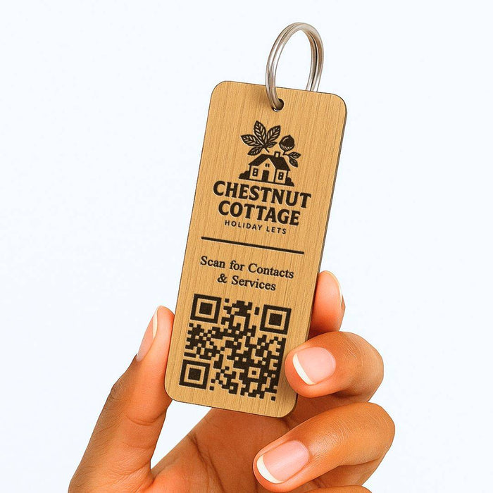 Personalised QR Code Keyring I Custom Wooden Scanable Website Keyring I Engraved Business QR Code Keychain