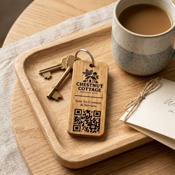 Personalised QR Code Keyring I Custom Wooden Scanable Website Keyring I Engraved Business QR Code Keychain