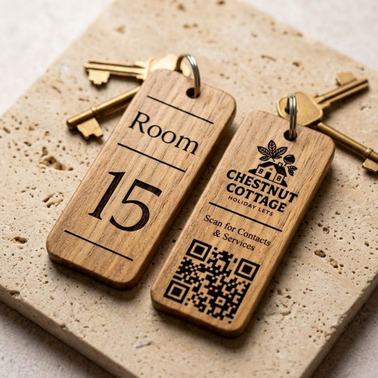 Personalised QR Code Keyring I Custom Wooden Scanable Website Keyring I Engraved Business QR Code Keychain