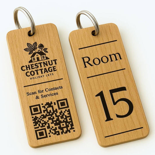 Personalised QR Code Keyring I Custom Wooden Scanable Website Keyring I Engraved Business QR Code Keychain