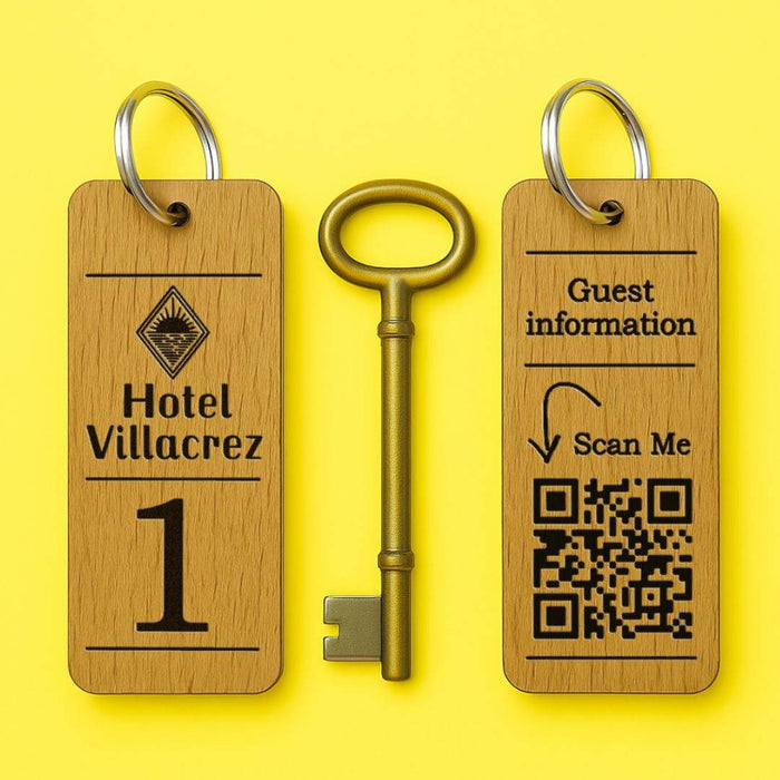 Hotel Guesthouse QR Code Keyring I Personalised Wooden Scanable Website Keyring I Custom QR Code Keychain
