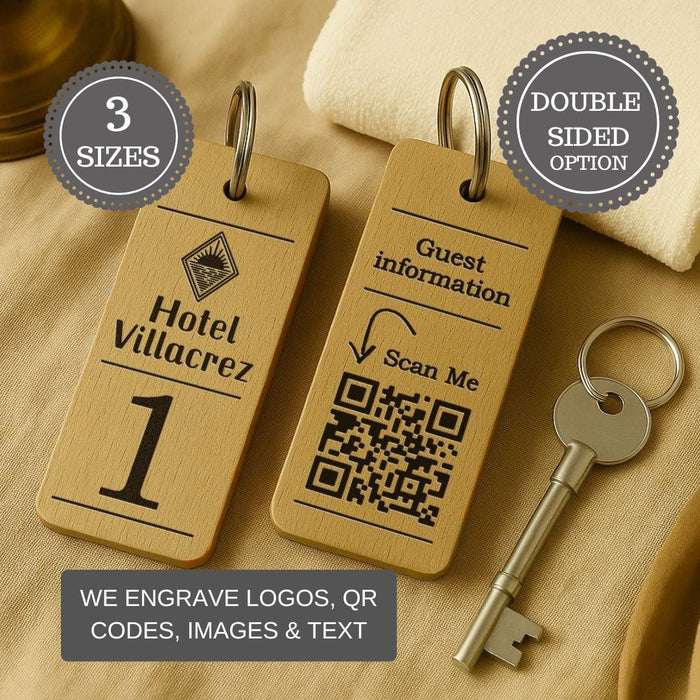 Hotel Guesthouse QR Code Keyring I Personalised Wooden Scanable Website Keyring I Custom QR Code Keychain