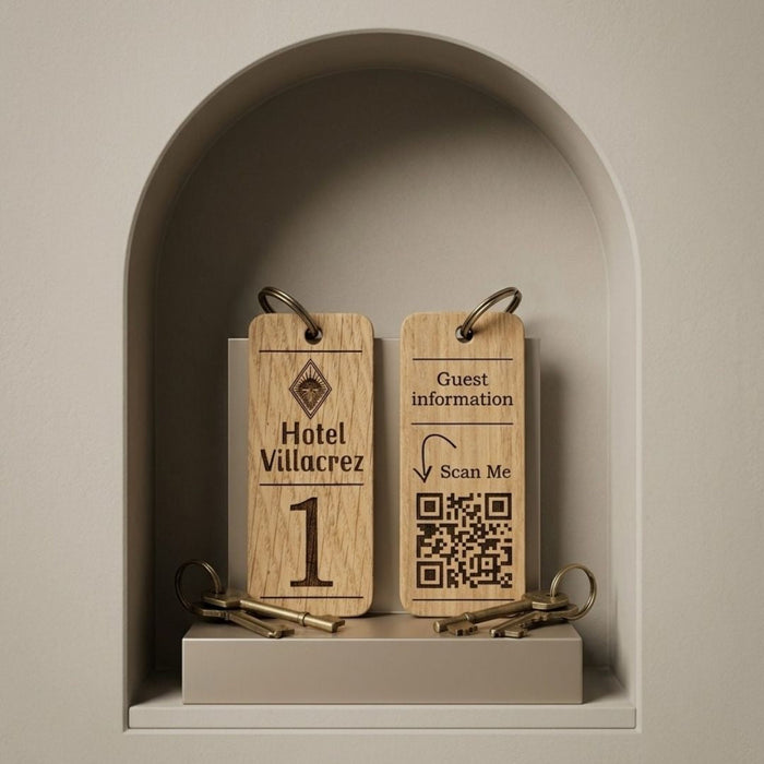 Personalised QR Code Wooden Keyring, Hotel QR Code Keyring, Custom Holiday Let Key Fob, Airbnb Guest Keyring, Engraved Business Keychain