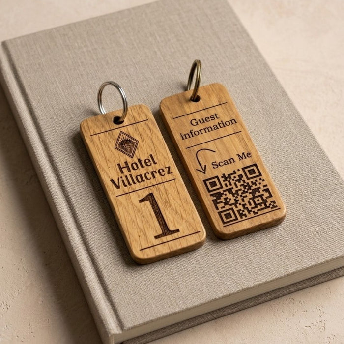 Personalised QR Code Wooden Keyring, Hotel QR Code Keyring, Custom Holiday Let Key Fob, Airbnb Guest Keyring, Engraved Business Keychain