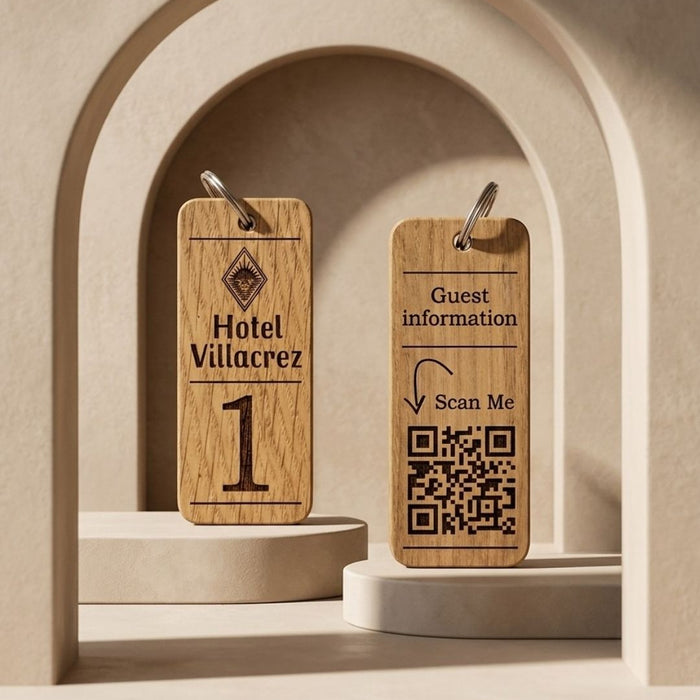 Personalised QR Code Wooden Keyring, Hotel QR Code Keyring, Custom Holiday Let Key Fob, Airbnb Guest Keyring, Engraved Business Keychain