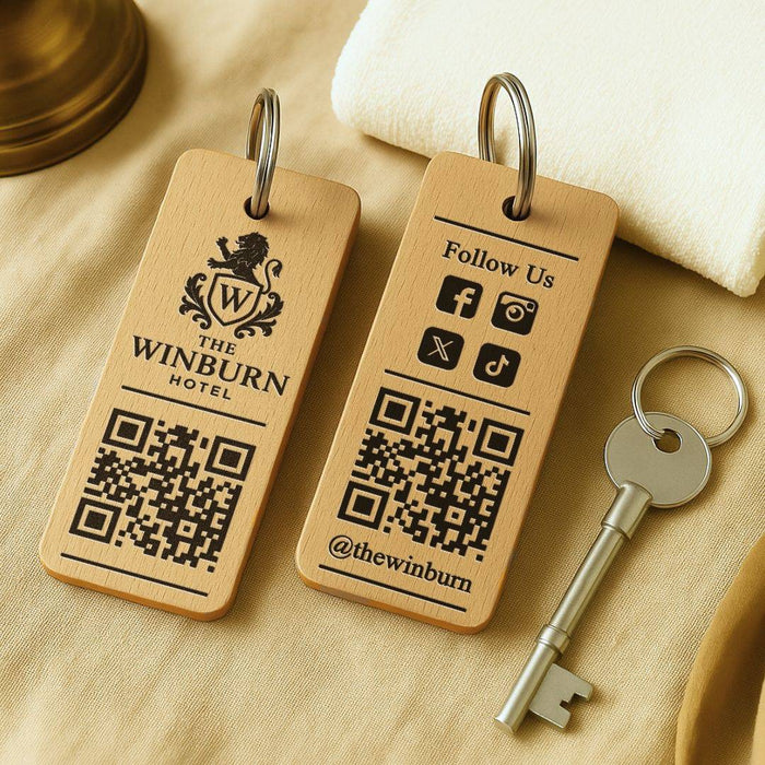 Personalised Social Media QR Code Keyring I Promotional Website Keyring I Wooden Business QR Code Keychain