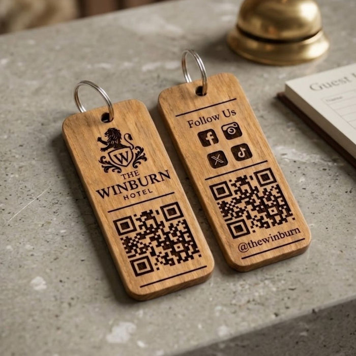 Personalised Social Media QR Code Keyring I Promotional Website Keyring I Wooden Business QR Code Keychain