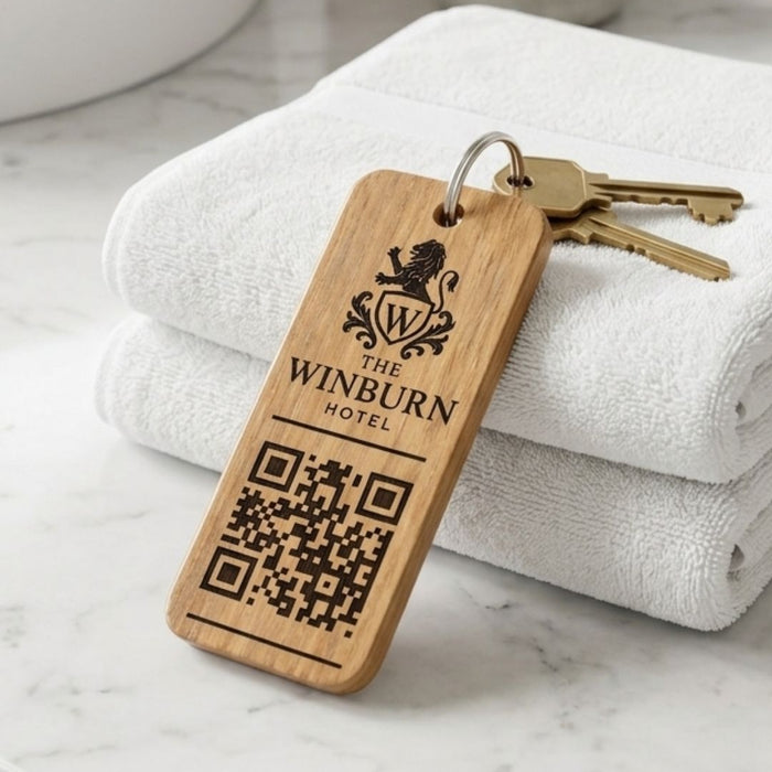 Personalised Social Media QR Code Keyring I Promotional Website Keyring I Wooden Business QR Code Keychain