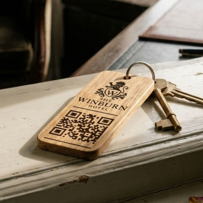 Personalised Social Media QR Code Keyring I Promotional Website Keyring I Wooden Business QR Code Keychain