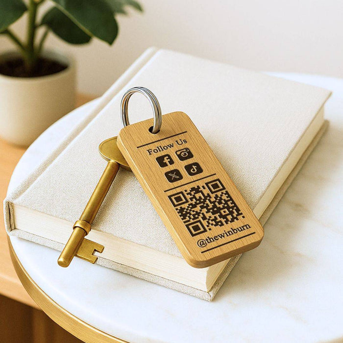 Personalised Social Media QR Code Keyring I Promotional Website Keyring I Wooden Business QR Code Keychain