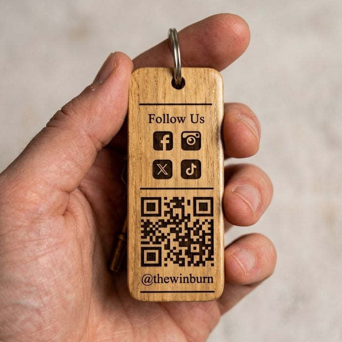 Personalised Social Media QR Code Keyring I Promotional Website Keyring I Wooden Business QR Code Keychain