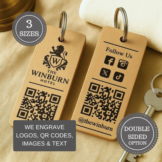 Personalised Social Media QR Code Keyring I Promotional Website Keyring I Wooden Business QR Code Keychain