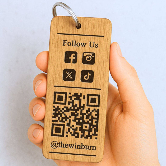Personalised Social Media QR Code Keyring I Promotional Website Keyring I Wooden Business QR Code Keychain