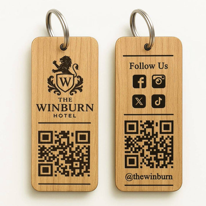 Personalised Social Media QR Code Keyring I Promotional Website Keyring I Wooden Business QR Code Keychain