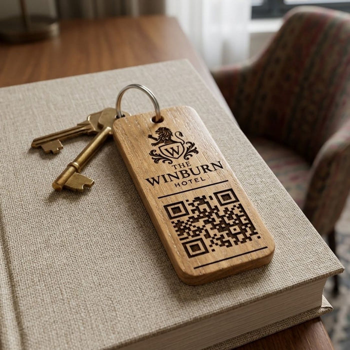 Custom QR Code Wooden Keyring, Branded Business Keyring, Personalised Logo Keychain, Promotional Company Key Fob, Engraved Key Tag