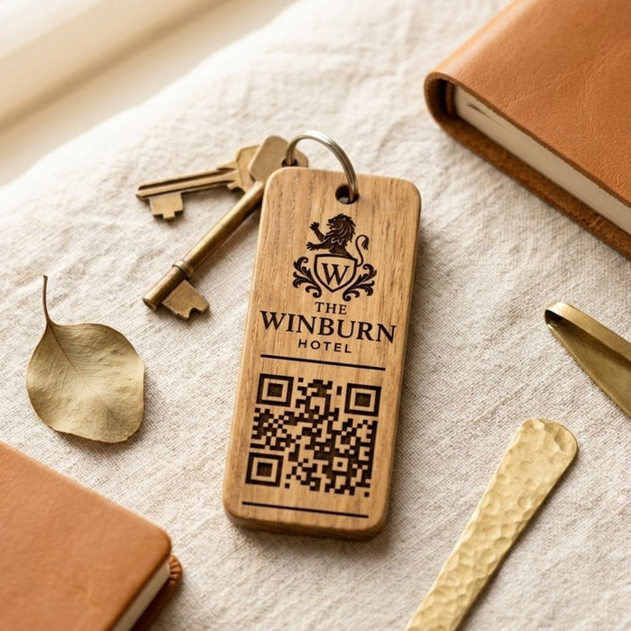 Personalised Social Media QR Code Keyring I Promotional Website Keyring I Wooden Business QR Code Keychain