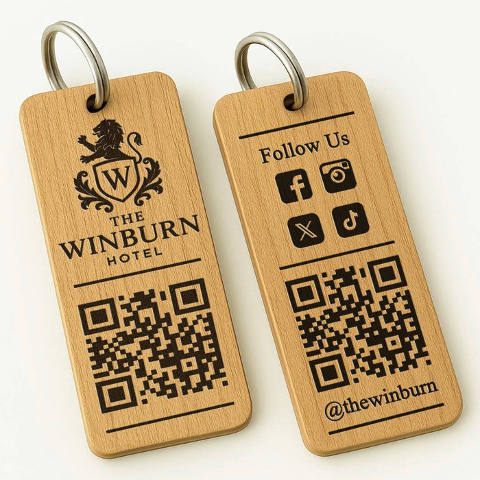 Personalised Social Media QR Code Keyring I Promotional Website Keyring I Wooden Business QR Code Keychain