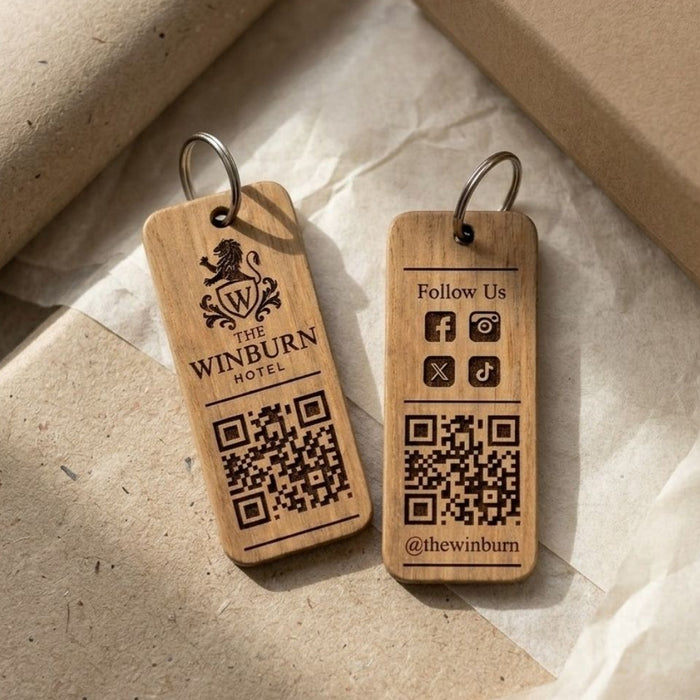 Personalised Social Media QR Code Keyring I Promotional Website Keyring I Wooden Business QR Code Keychain