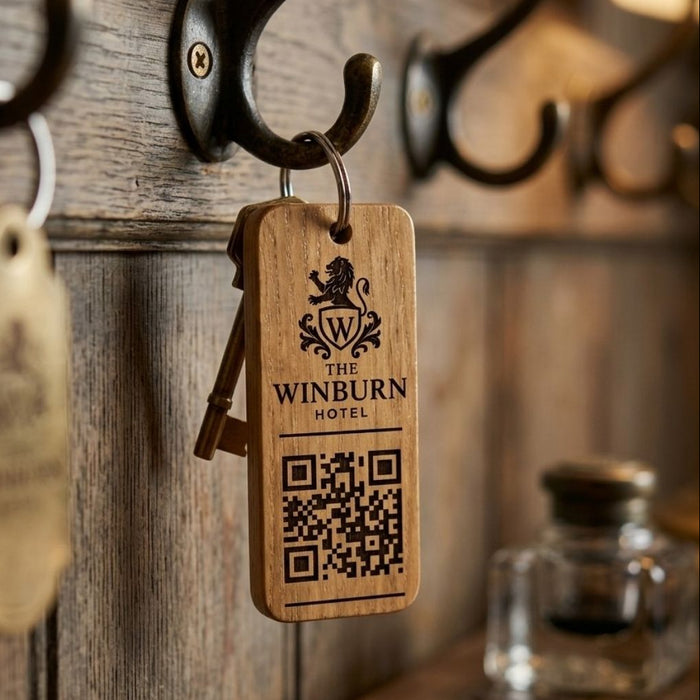 Custom QR Code Wooden Keyring, Branded Business Keyring, Personalised Logo Keychain, Promotional Company Key Fob, Engraved Key Tag