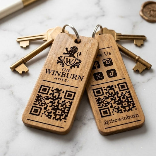 Personalised Social Media QR Code Keyring I Promotional Website Keyring I Wooden Business QR Code Keychain