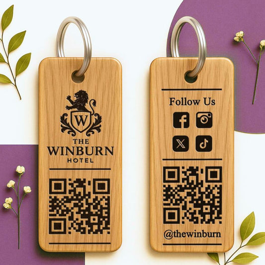 Personalised Social Media QR Code Keyring I Promotional Website Keyring I Wooden Business QR Code Keychain